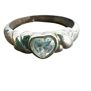 Silver tone jewel heart knot twist ring - size 8.5